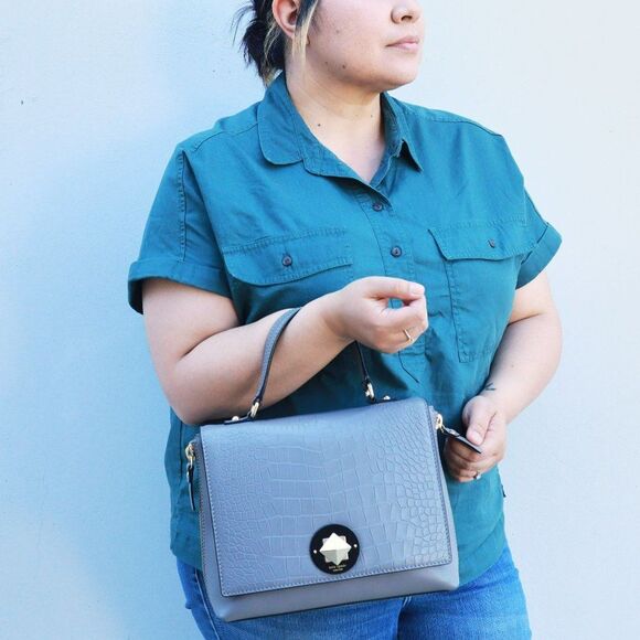 NWT Kate Spade Varick Street ABBIE Croc Satchel Gray - Picture 2 of 11